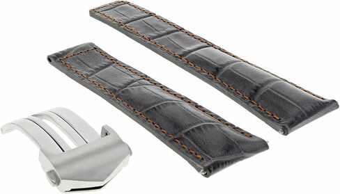 Ewatchparts 22mm Monaco Leather Watch Band Strap Clasp Buckle Compatible With Tag Heuer Carrera Gray With Orange Stitching in Saudi Arabia
