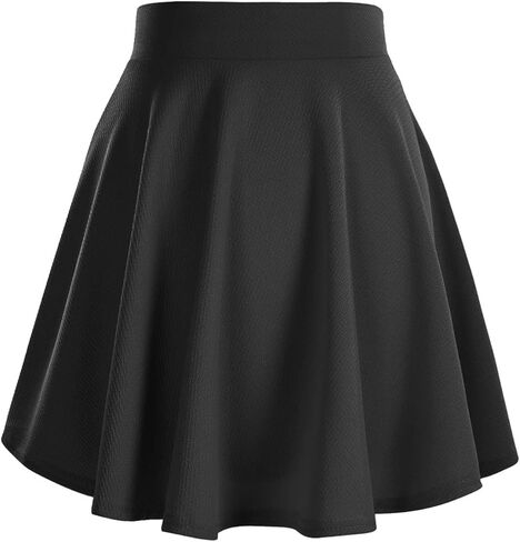 Black Basic Flared Stretchy Mini Skirt, Casual A-Line Skate Style, Versatile Daily Wear Outfit in Saudi Arabia