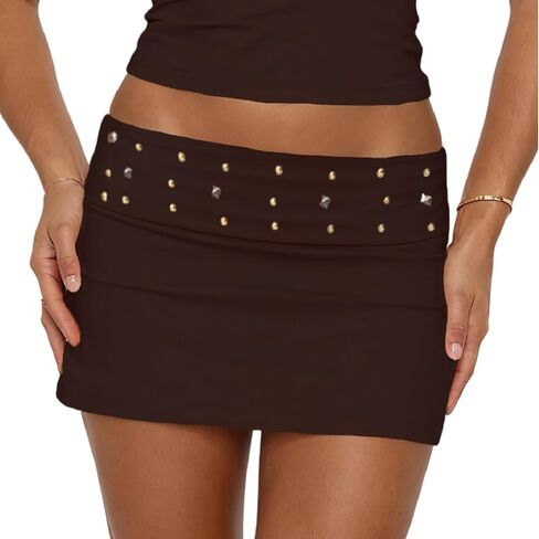 Foldover Micro Skirt for Women Y2k Tight Mini Skirt Cute Low Rise Bodycon Going Out Skirts in Saudi Arabia