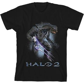 تي شيرت Halo 2 Arbiter & Logo للشباب ذو رقبة دائرية وأكمام قصيرة باللون الأسود in Kuwait