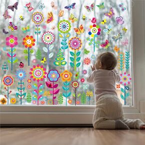 99 Pcs Spring Summer Flower Window Clings, 9 Sheets Double Sided Colorful Window Decals, Window Stickers for Home Classroom Party School Living Room Kids Room Glass Decor in Saudi Arabia