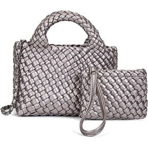Mini Women's Handmade Woven Tote with Small Wallet Small Size Fashion Bright Color Vegan Leather Casual Tramp Crossbody Bag in Saudi Arabia