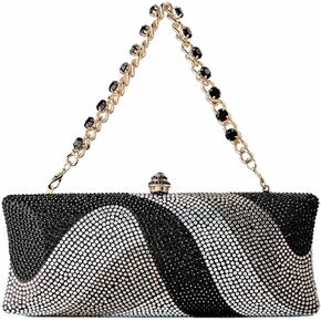 Women Trendy Long Form Rhinestone Bag Bride Glitter Crystal Evening Clutch Crossbody Purse for Cocktail Party in Kuwait