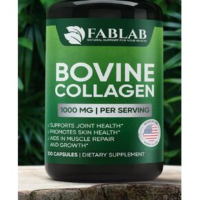 مكمل FabLab للكولاجين من النوع الأول - مكمل غذائي لدعم المفاصل والأعصاب والعظام - منتج غذائي غير معدّل وراثيًا ومضاد للشيخوخة مع الببتيدات المتحللة - 100 كبسولة in Kuwait