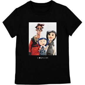 Coraline with Other Mother and Other Father, Movie Title Text, on Black Girls T-Shirt in Saudi Arabia