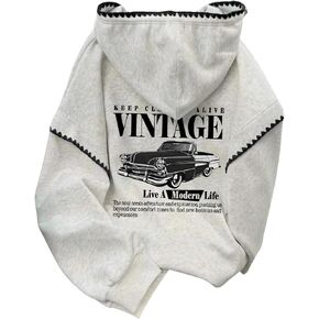 Women's Letter Graphic Oversized Hoodie Long Sleeve Drawstring Pullovers Crop Sweatshirt in Saudi Arabia