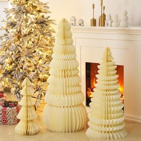 Large Honeycomb Christmas Tree - 4ft 3ft 2ft Paper Christmas Folding 3D Home Decoration Set with Magnetic Design for Winter Holiday Festive Party (Classic,Green, Red, White,3 Pcs) in Saudi Arabia
