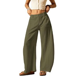 Baggy Barrel Pants Women Cotton Linen Summer Palazzo Pants Casual Wide Leg Trousers with Pockets in Saudi Arabia
