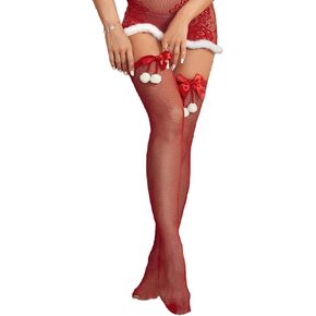 Christmas Sexy Fishnet Stockings for Women Thigh High Stockings with Bow Santa Accessory Hosiery Red in Saudi Arabia