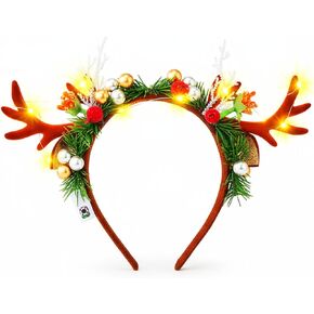 عصابة رأس جونكي كريسماس تضيء قرون الرنة، غطاء رأس لحفلات عيد الميلاد، إكسسوارات الشعر للنساء in Kuwait