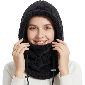 قبعة صغيرة 3 في 1 مع وشاح وقناع، وشاح بقلنسوة شتوي للرجال والنساء - مبطن بالصوف الناعم ومقاوم للرياح | معدات التزلج على الجليد في الطقس البارد (أسود) in Kuwait