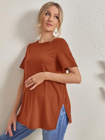 Women's Maternity Shirts Short Sleeve Side Split Tunic Tee Shirt Pregnancy Clothes in Saudi Arabia
