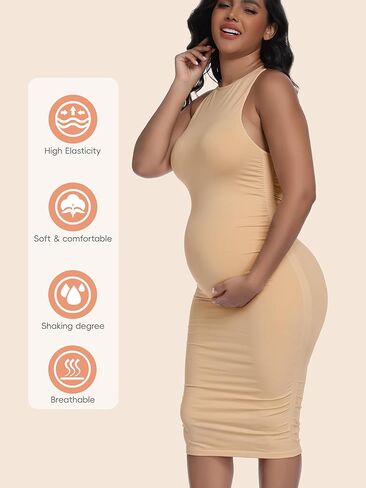 Women's Maternity Sleeveless Ruched Dress,Pregnancy Belly Support Fitted Midi Tank Dresses for Baby Shower Photoshoot in Saudi Arabia