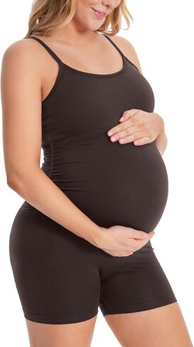 ATTRACO Women's Maternity Bodysuit Adjustable Strap Shorts Jumpsuit Ruched Romper for Pregnancy in Saudi Arabia