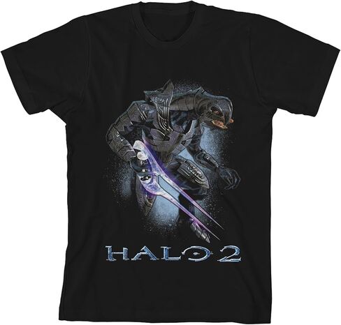 تي شيرت Halo 2 Arbiter & Logo للشباب ذو رقبة دائرية وأكمام قصيرة باللون الأسود in Kuwait