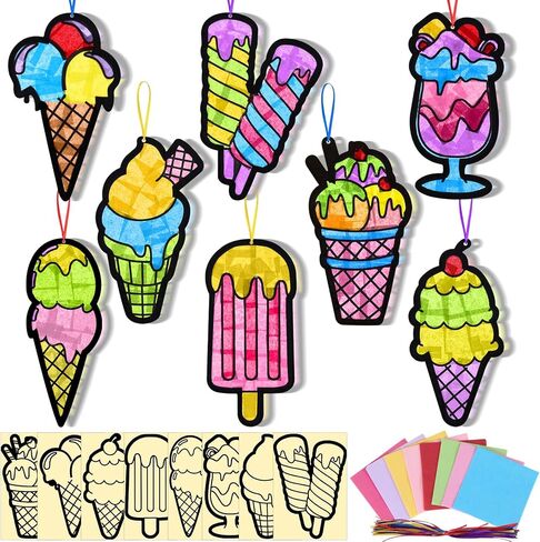 Eersida 32 Sets Easter Egg Crafts Kit, Easter Tissue Paper Suncatcher Bulk Stained Glass Effect, Spring Window Art DIY Paper Craft for Classroom Home Activities Party Decorations Gift in Kuwait