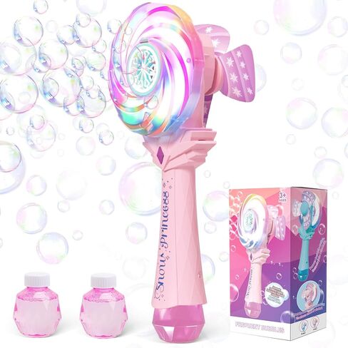 Bubble Wands for Kids Age 4-8: Windmill Light Up Automatic Bubble Machine Rechargeable With 2 Bubble Solution Outdoor Party Birthday Toys for Toddlers, Gift for 3 4 5 6 7 8 Year Old Girls, Pink in Kuwait