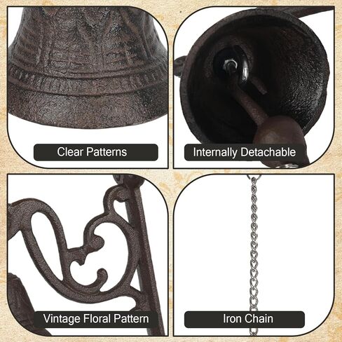 Cast Iron Doorbell Rustic Vintage Metal Dinner Bell Outdoor Hanging Entry Door Bell Bracket Mount Wall Bell Outside Hanging Decor for Outside Front Door Garden Home Clear Sound (Black-C) in Saudi Arabia