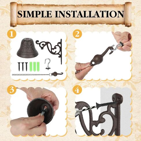 Cast Iron Doorbell Rustic Vintage Metal Dinner Bell Outdoor Hanging Entry Door Bell Bracket Mount Wall Bell Outside Hanging Decor for Outside Front Door Garden Home Clear Sound (Black-C) in Saudi Arabia