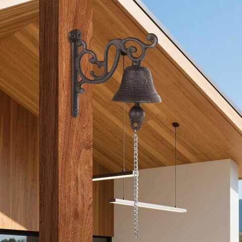 Cast Iron Doorbell Rustic Vintage Metal Dinner Bell Outdoor Hanging Entry Door Bell Bracket Mount Wall Bell Outside Hanging Decor for Outside Front Door Garden Home Clear Sound (Black-C) in Saudi Arabia