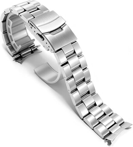 20mm 22mm Solid Metal Watch Band Curved Ends Tapered Stainless Steel Watch Strap Replacement Bracelet for Men Women Deployment Double FlipLock Buckle Silver in Saudi Arabia