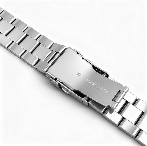 20mm 22mm Solid Metal Watch Band Curved Ends Tapered Stainless Steel Watch Strap Replacement Bracelet for Men Women Deployment Double FlipLock Buckle Silver in Saudi Arabia