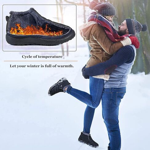 UOQAPRE Warm Snow Boots for Women and Men,Waterproof Outdoor Fur Lining Winter Shoes Lightweight Non-slip Ankle Bootie for Couple in Saudi Arabia