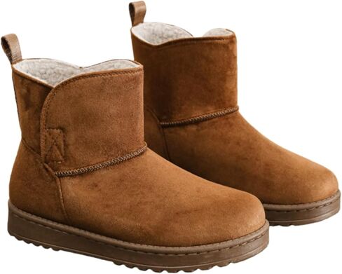 WALK AGAIN Women's Classic Platform Mini Boots, Mid-Calf Winter Boots with Faux Fur Trim, Chestnut & Black in Saudi Arabia