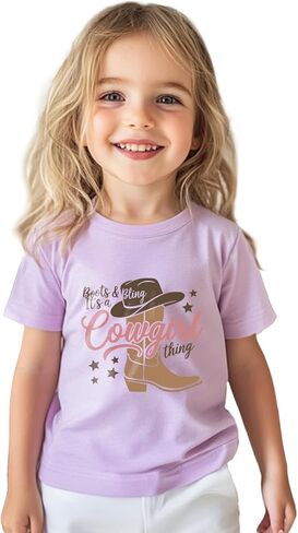 Cowgirl Shirt for Girls Western T-Shirts Kids Cowboy Letter Short Horse Clothes Cute Tops Tee 2T-8Y in Saudi Arabia