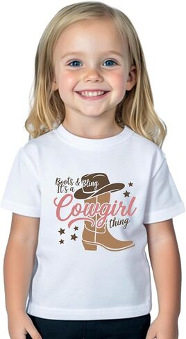 Cowgirl Shirt for Girls Western T-Shirts Kids Cowboy Letter Short Horse Clothes Cute Tops Tee 2T-8Y in Saudi Arabia