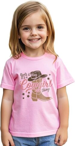 Cowgirl Shirt for Girls Western T-Shirts Kids Cowboy Letter Short Horse Clothes Cute Tops Tee 2T-8Y in Saudi Arabia