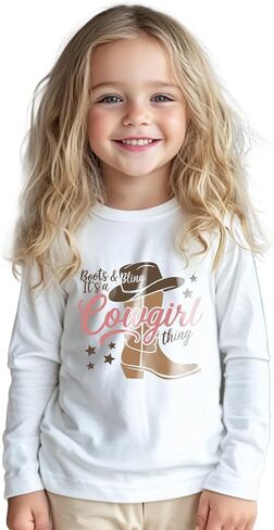 Cowgirl Shirt for Girls Western T-Shirts Kids Cowboy Letter Short Horse Clothes Cute Tops Tee 2T-8Y in Saudi Arabia