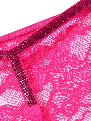 Victoria's Secret T-Back Shine Strap Rhinestone Lace V-String Panty Color Hot Pink New in Saudi Arabia