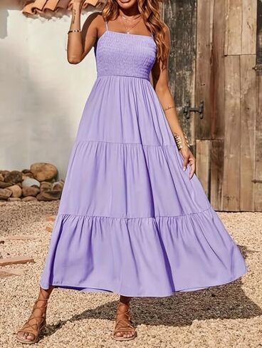Women's Strap Boho Beach Sleeveless Tube 2025 Summer A Line Sundress Flowy Swing Maxi Dress in Saudi Arabia