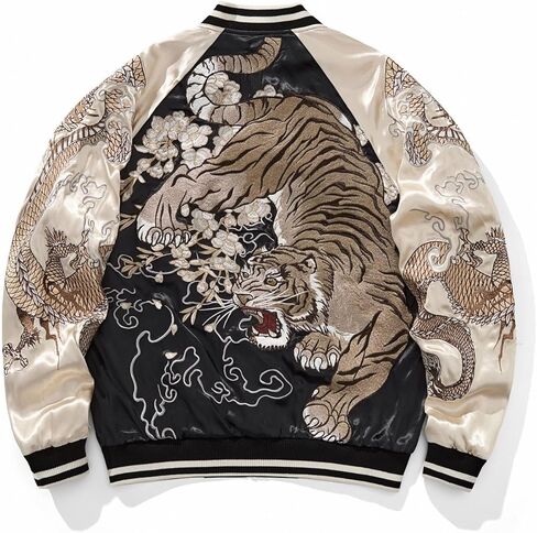 Tiger Dragon Embroidered Baseball Jacket Japanese Streetwear Spring Fall Retro Windbreaker Coat for Men Women in Kuwait