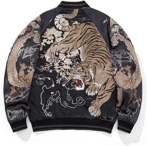 Tiger Dragon Embroidered Baseball Jacket Japanese Streetwear Spring Fall Retro Windbreaker Coat for Men Women in Saudi Arabia