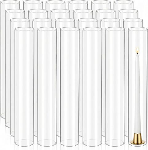 24 Pcs Hurricane Candle Holder Sleeve, W:3.35" H:14" Bottomless Clear Glass Cylinder Candleholder Cover Open Both Ends Glass Chimney, Candle Shade for Centerpieces, Wedding Party Event Decor in Saudi Arabia