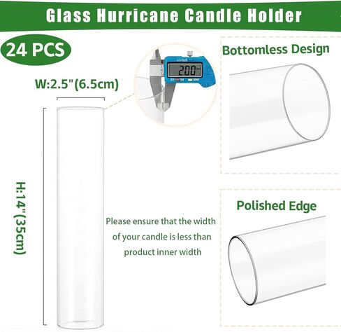 24 Pcs Hurricane Candle Holder Sleeve, W:3.35" H:14" Bottomless Clear Glass Cylinder Candleholder Cover Open Both Ends Glass Chimney, Candle Shade for Centerpieces, Wedding Party Event Decor in Saudi Arabia