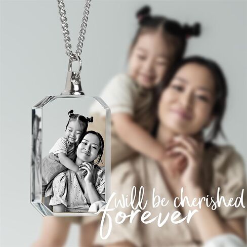 DEEP 3D Crystal Photo, Mothers Day Custom Necklace Heart, Personalized Gifts for Mom, 3D Picture in Crystal, 3D Laser Etched, Gifts for Women in Saudi Arabia