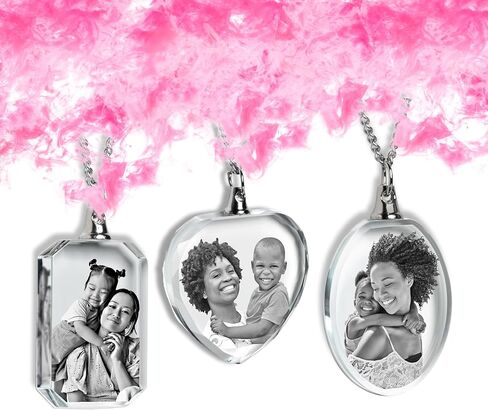 DEEP 3D Crystal Photo, Mothers Day Custom Necklace Heart, Personalized Gifts for Mom, 3D Picture in Crystal, 3D Laser Etched, Gifts for Women in Saudi Arabia