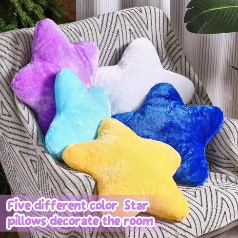 Soaoo 5 Pcs Star Fluffy Pillow Shaped Star Throw Pillow Kids Aesthetic Decor Soft Preppy Cute Cushion for Sofa Living Room Bedroom Back to School 15.75 Inches(Mix Color) in Saudi Arabia