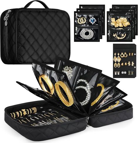Travel Jewelry Organizer Case, Jewelry Bags Jewelry Storage Book Binder with Clear Zipper Velvet Pouch for Traveling, Earrings, Rings, Necklace, Bracelet in Saudi Arabia