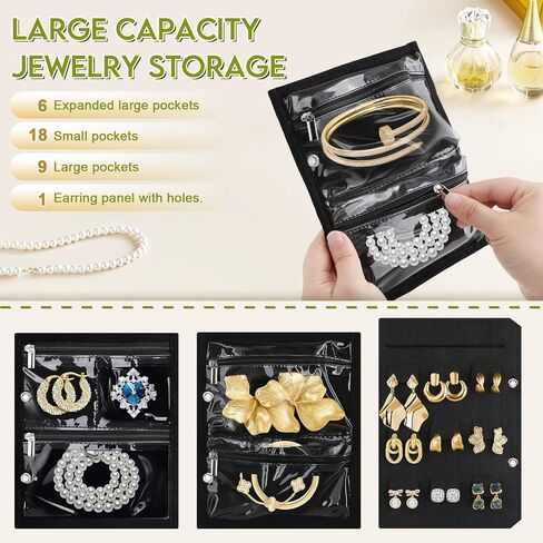 Travel Jewelry Organizer Case, Jewelry Bags Jewelry Storage Book Binder with Clear Zipper Velvet Pouch for Traveling, Earrings, Rings, Necklace, Bracelet in Saudi Arabia