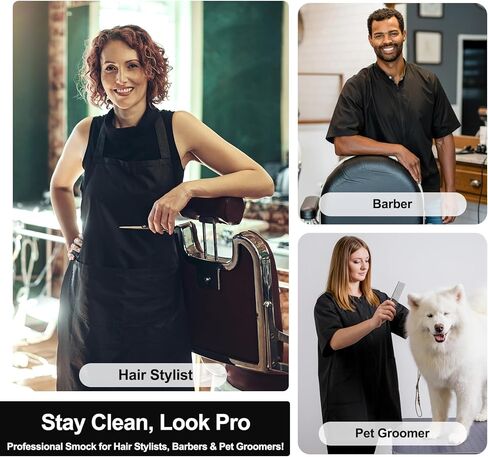 PERFEHAIR ثوب الحلاق خفيف الوزن | سترة من النايلون المجعد طارد للشعر والماء مع جيبين لمصففي الشعر والحلاقين ومصففي الشعر | سحاب احترافي بأكمام قصيرة، أسود، XL in Kuwait