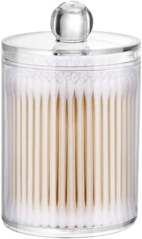 2 PACK Holder Dispenser for Cotton Swabs, Bathroom Essentials Accessories Decor, Balls, Pads, Floss Picks- Small Clear Plastic Canister Apothecary Jar Set, Vanity Makeup Storage Organizer in Saudi Arabia