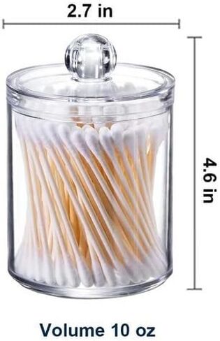 2 PACK Holder Dispenser for Cotton Swabs, Bathroom Essentials Accessories Decor, Balls, Pads, Floss Picks- Small Clear Plastic Canister Apothecary Jar Set, Vanity Makeup Storage Organizer in Saudi Arabia