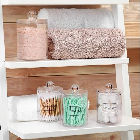 2 PACK Holder Dispenser for Cotton Swabs, Bathroom Essentials Accessories Decor, Balls, Pads, Floss Picks- Small Clear Plastic Canister Apothecary Jar Set, Vanity Makeup Storage Organizer in Saudi Arabia
