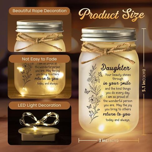 GiltGlimmer Daughter Gifts from Mom, Mason Decorative Jar Night Light for Daughter, Mother Daughters Gift Ideas, Birthday Graduation Gifts for Daughters Mother's Day in Saudi Arabia