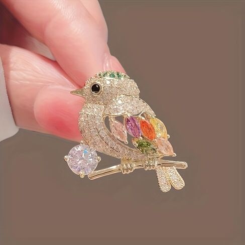 1PC Magpie Bird Rhinestone Brooch for Women – Elegant Lapel Pin for Dress, Coat, Sweater, Shiny Corsage Accessory, Golden in Saudi Arabia