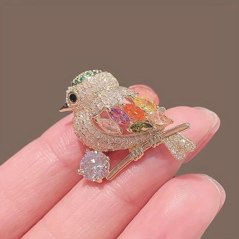 1PC Magpie Bird Rhinestone Brooch for Women – Elegant Lapel Pin for Dress, Coat, Sweater, Shiny Corsage Accessory, Golden in Saudi Arabia